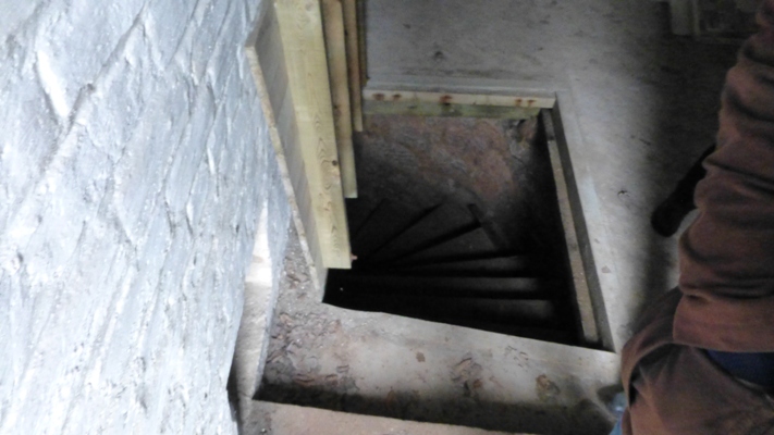 The stairs down to the crypt holding the remains of the Boswell of Auchinlecks