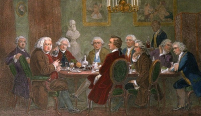 Painting of members of The Club including James Boswell (leftmost)